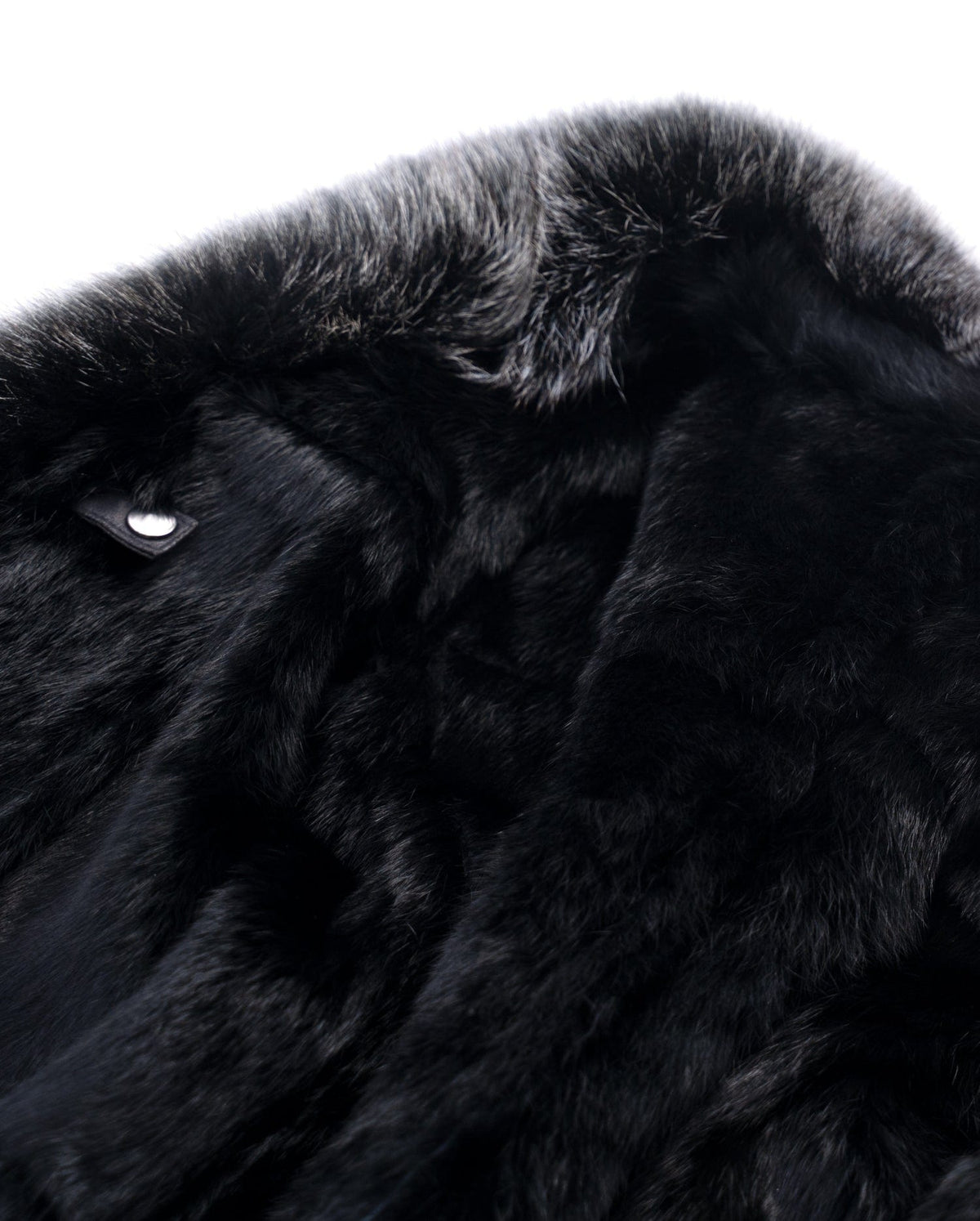 Women's Black Fox Fur Long Leather Coat with Belt