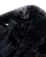 Women's Black Fox Fur Long Leather Coat with Belt