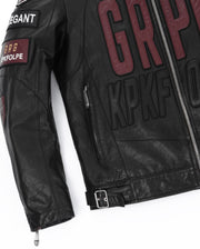 Black Embroidery Full Patched Genuine Leather Cafe Racer Jacket