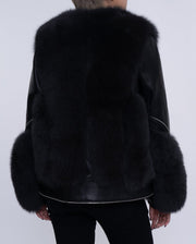 Womens Black Fox Fur Lambskin Leather Jacket