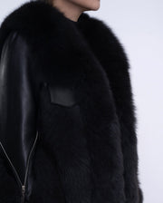 Womens Black Fox Fur Lambskin Leather Jacket