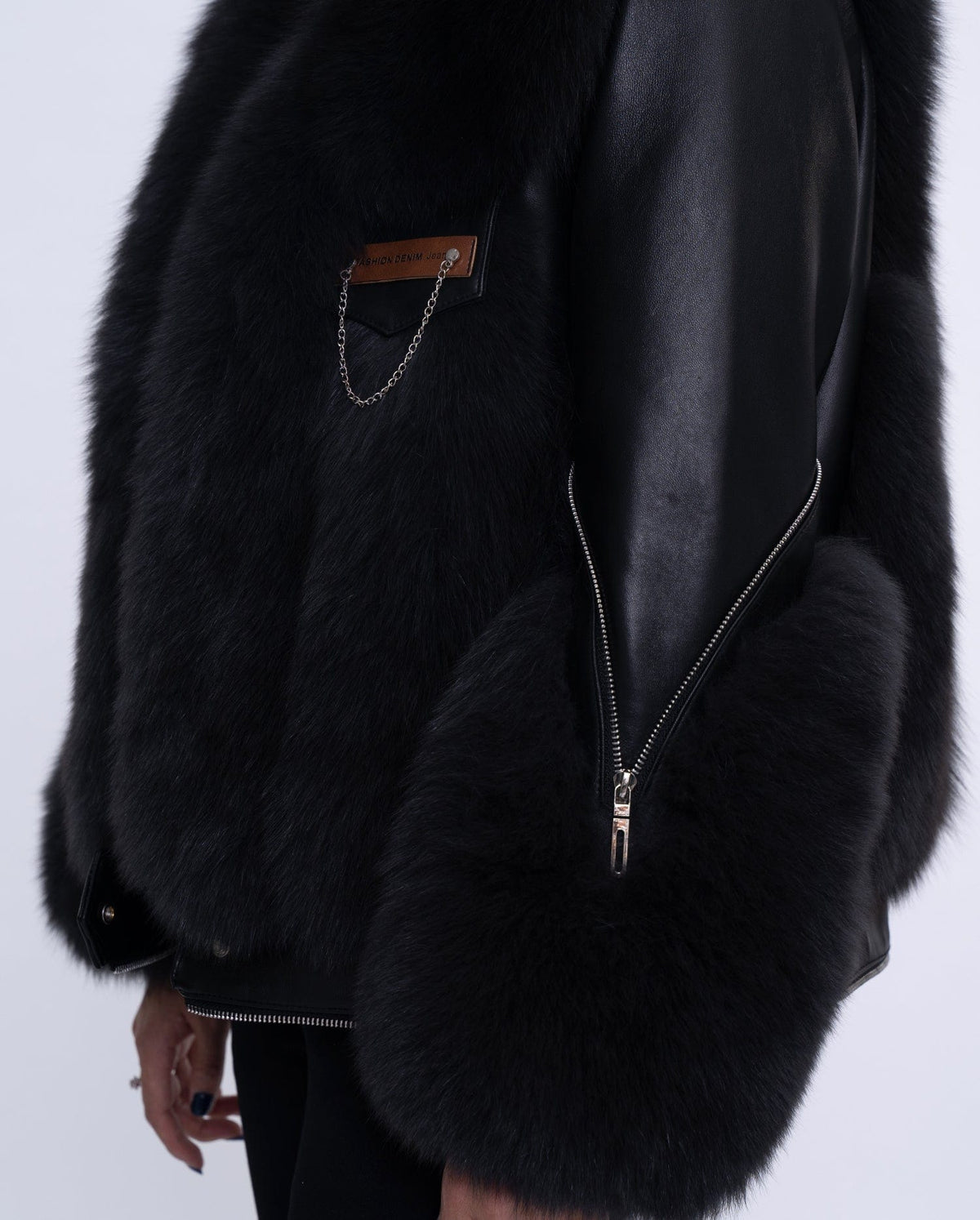 Womens Black Fox Fur Lambskin Leather Jacket