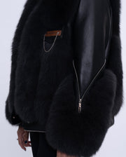 Womens Black Fox Fur Lambskin Leather Jacket