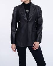 Woman's Black Leather Blazer with Elastic Band