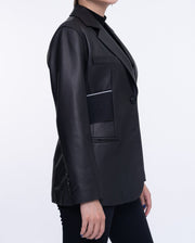 Woman's Black Leather Blazer with Elastic Band