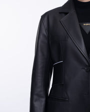 Woman's Black Leather Blazer with Elastic Band