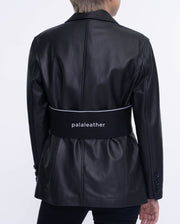 Woman's Black Leather Blazer with Elastic Band
