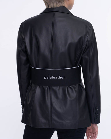 Woman's Black Leather Blazer with Elastic Band