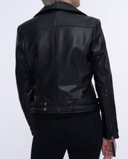 Woman Black Moto Biker Cropped Leather Jacket