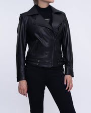 Woman Black Moto Biker Cropped Leather Jacket