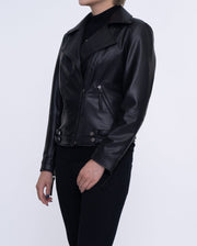 Woman Black Moto Biker Cropped Leather Jacket