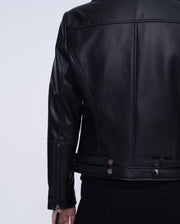Woman Black Moto Biker Cropped Leather Jacket