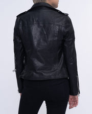 Woman's Black Motorcycle Leather Jacket Short Biker Jacket