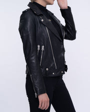 Woman's Black Motorcycle Leather Jacket Short Biker Jacket