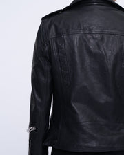 Woman's Black Motorcycle Leather Jacket Short Biker Jacket
