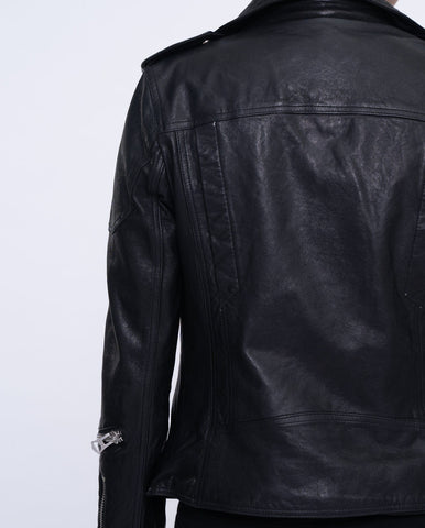 Woman's Black Motorcycle Leather Jacket Short Biker Jacket