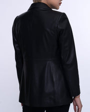 Black One Button Leather Blazer Coat
