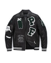 Black Quilted Lambskin Leather Letterman Varsity Bomber Jacket
