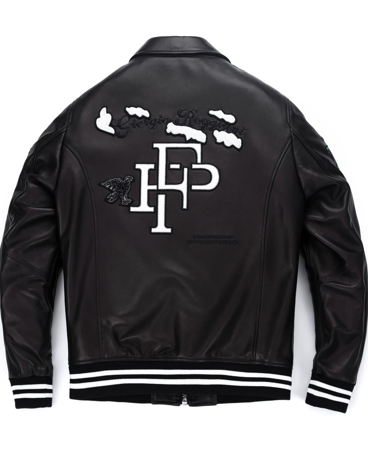 Black Quilted Lambskin Leather Letterman Varsity Bomber Jacket