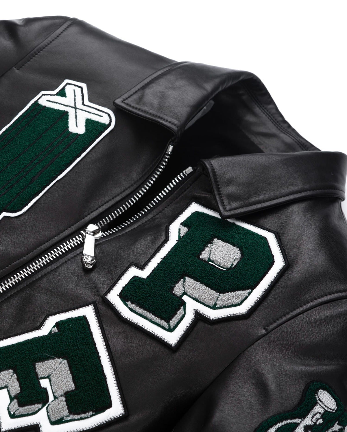 Black Quilted Lambskin Leather Letterman Varsity Bomber Jacket