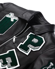 Black Quilted Lambskin Leather Letterman Varsity Bomber Jacket