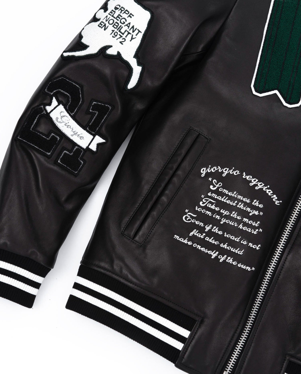 Black Quilted Lambskin Leather Letterman Varsity Bomber Jacket