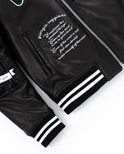 Black Quilted Lambskin Leather Letterman Varsity Bomber Jacket