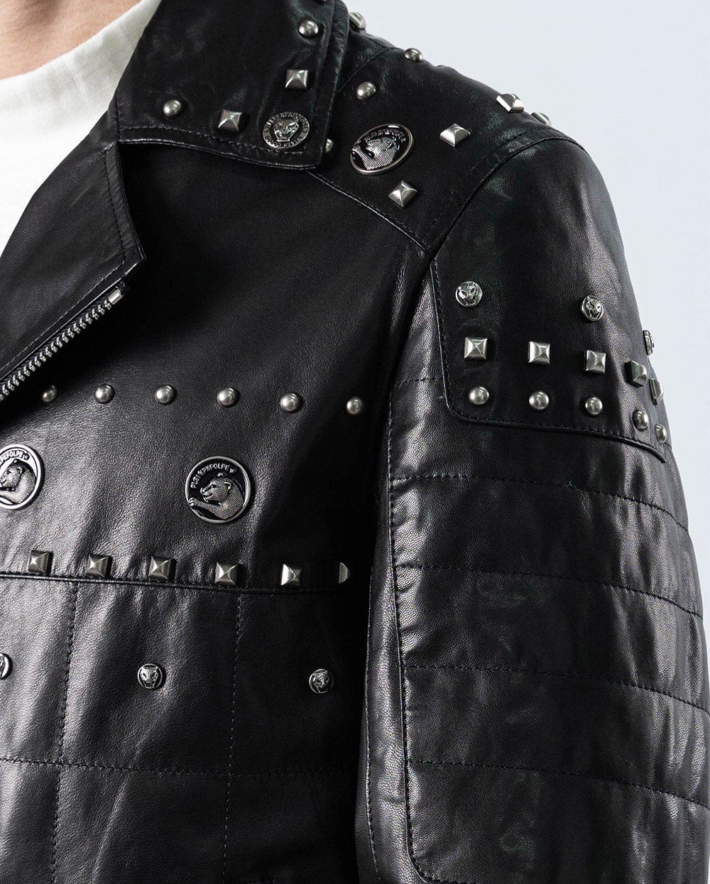 Black Rivet Punk Genuine Leather Moto Biker Jacket
