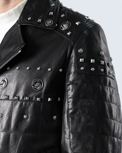 Black Rivet Punk Genuine Leather Moto Biker Jacket