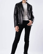 Black Rivet Punk Genuine Leather Moto Biker Jacket