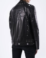 Black Rivet Punk Genuine Leather Moto Biker Jacket