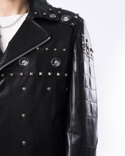 Black Rivet Punk Genuine Leather Moto Biker Jacket