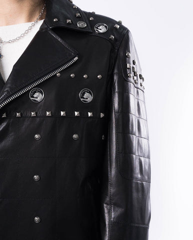 Black Rivet Punk Genuine Leather Moto Biker Jacket