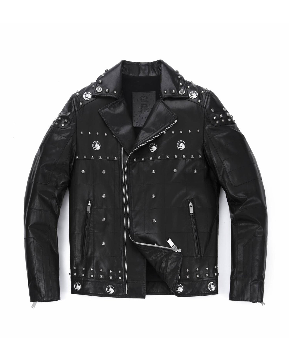 Black Rivet Punk Genuine Leather Moto Biker Jacket