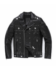 Black Rivet Punk Genuine Leather Moto Biker Jacket