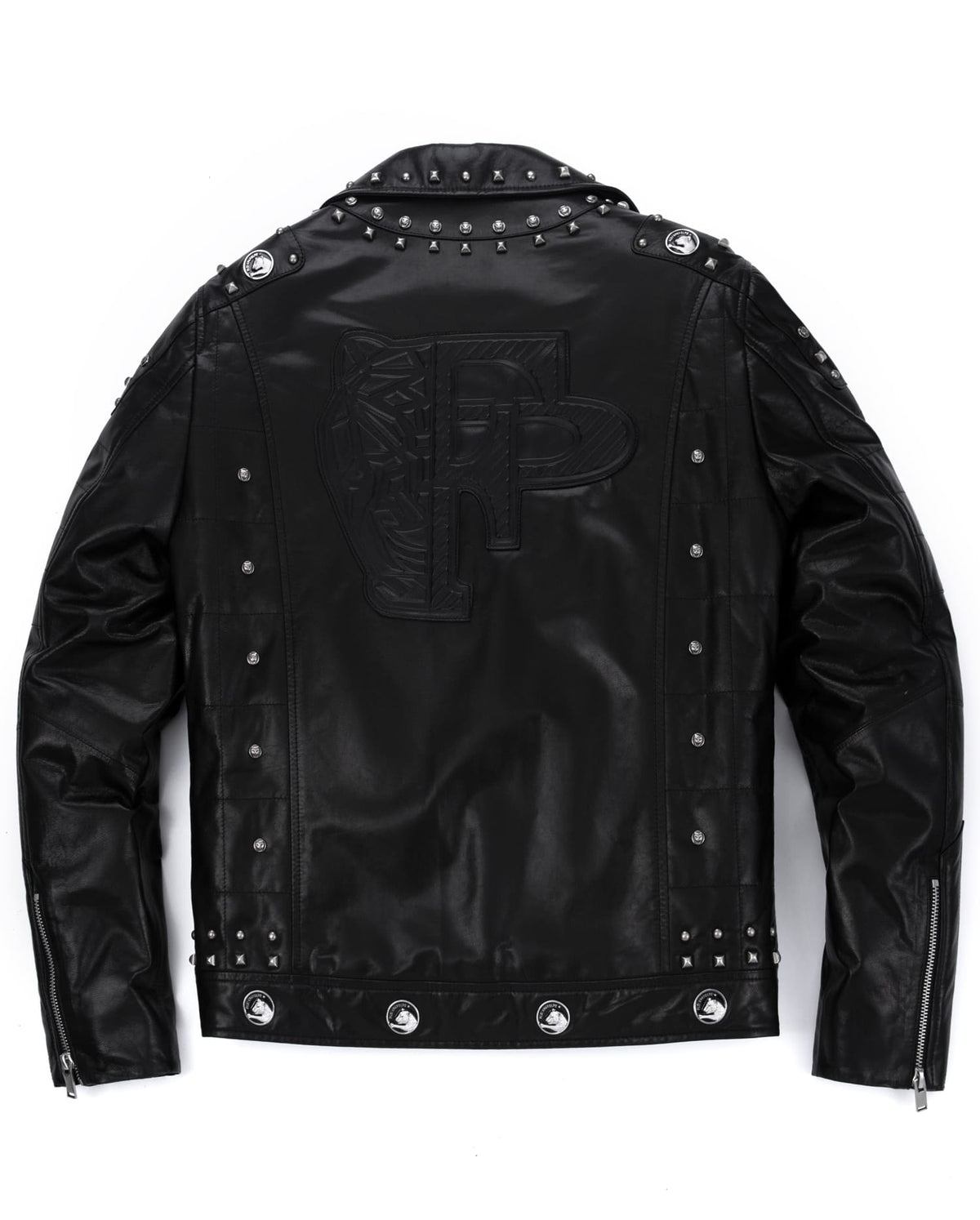 Black Rivet Punk Genuine Leather Moto Biker Jacket