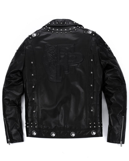 Black Rivet Punk Genuine Leather Moto Biker Jacket
