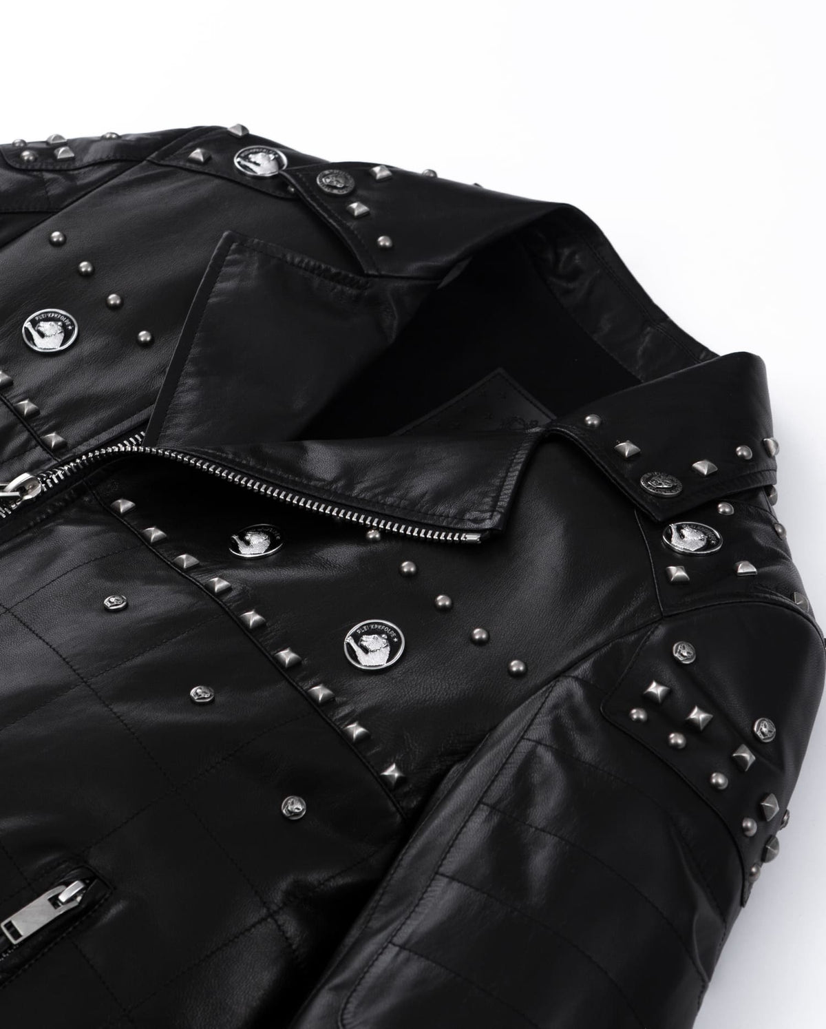 Black Rivet Punk Genuine Leather Moto Biker Jacket