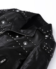 Black Rivet Punk Genuine Leather Moto Biker Jacket