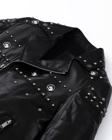 Black Rivet Punk Genuine Leather Moto Biker Jacket