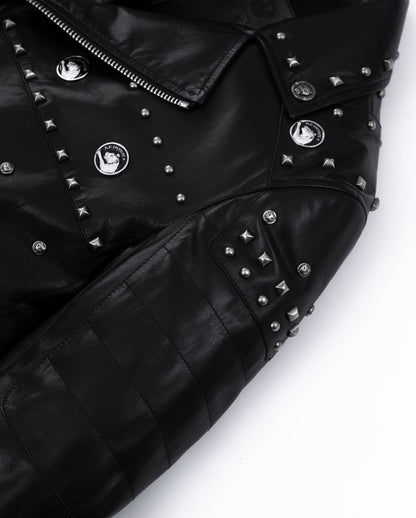 Black Rivet Punk Genuine Leather Moto Biker Jacket