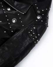 Black Rivet Punk Genuine Leather Moto Biker Jacket
