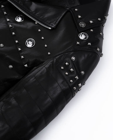 Black Rivet Punk Genuine Leather Moto Biker Jacket