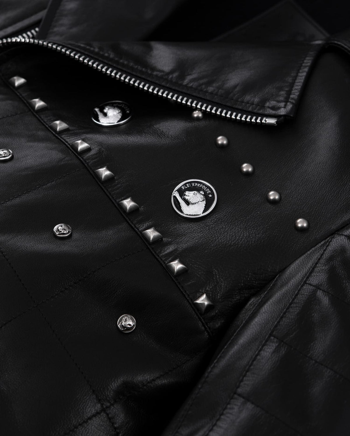 Black Rivet Punk Genuine Leather Moto Biker Jacket