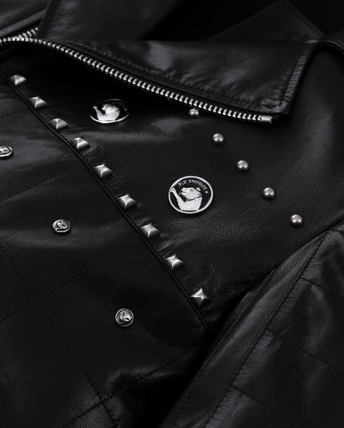 Black Rivet Punk Genuine Leather Moto Biker Jacket