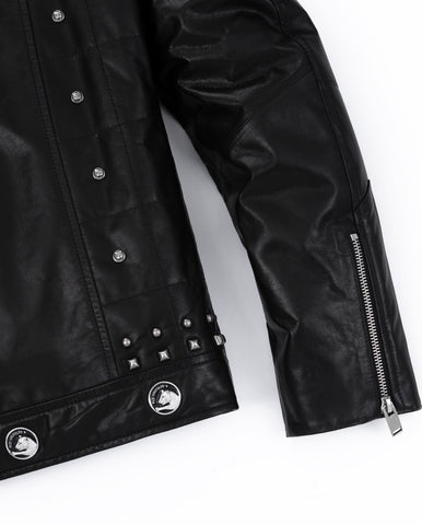 Black Rivet Punk Genuine Leather Moto Biker Jacket
