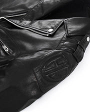 Black Quilted Genuine Leather Moto Biker Jacket with Belt