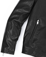 Black Quilted Genuine Leather Moto Biker Jacket with Belt
