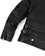 Black Quilted Genuine Leather Moto Biker Jacket with Belt