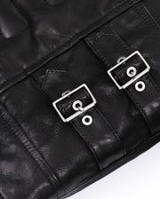 Black Quilted Genuine Leather Moto Biker Jacket with Belt